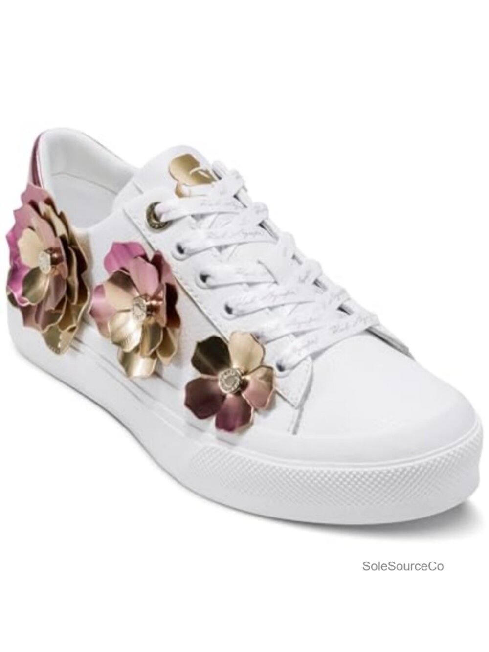 Faux Leather Georgia Sneaker with Flower Embellishments Lace-Up Casual